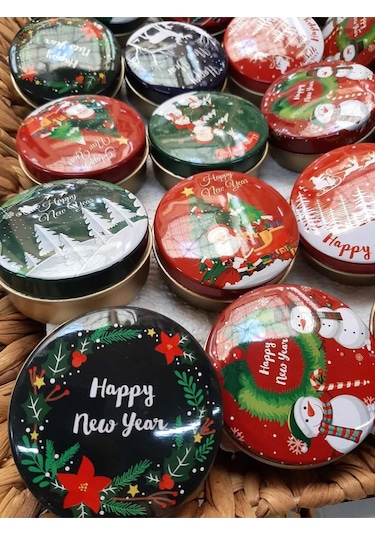 Yılbaşı Christmas Desenli Karışık Teneke Kutu Mum 5 Adet