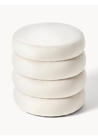 Most Twister Puf 01 Kırık Beyaz Beyaz Kadife Kumaş Evinize Tesli