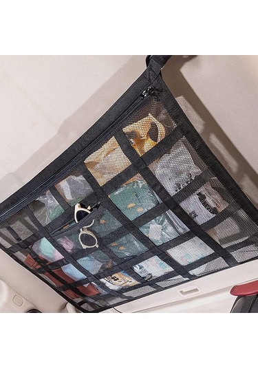 Shineyee "2 Katlı Araç Tavanı Depolama Filesi - 9 Bölmeli Güçlendirilmiş Siyah Model 80x54cm "