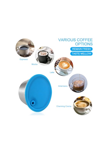 Leezsing 304 Paslanmaz Çelik Tekrarlı Kahve Kapsülü Mavi Kapak - 10g Kapasite, Dolce Gusto Uyumlu + Kaşık Ve Fırça Seti Diğer