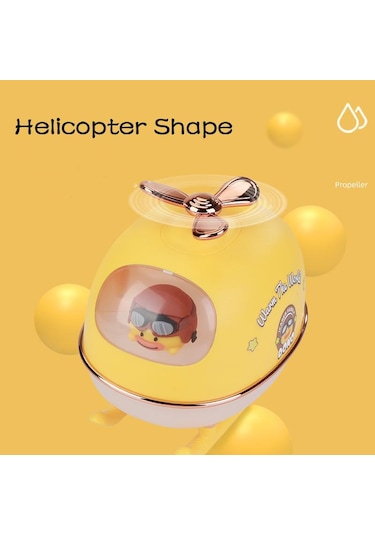 Sevimli Pilot Ördek Tasarımlı Ultrasonik Gece Lambası ve Difüzörlü Nemlendirici Buhar Makinesi Sarı