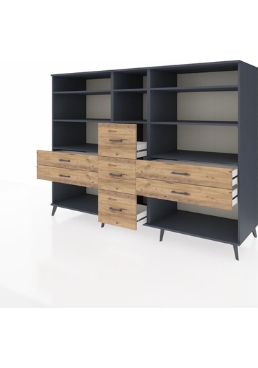 Kronos Dolap 8 Raflı 7 Çekmeceli 220x59x163 Antrasit-antrasit/ça Antrasit-antrasit/çam