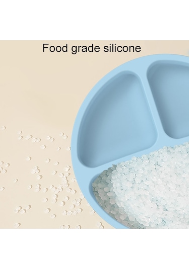 Sones 3 Bölmeli Bebek Silikon Vakumlu Bardak Tabak Çocuk Tamamlayıcı Beslenme Kabı Mavi