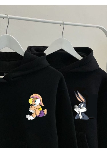 Unisex Siyah Los Angeles California Baskı Kapşonlu Sweatshırt Siyah