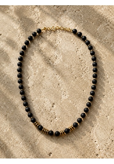 Doğal Siyah Obsidyen Taşlı Kolye 01 - Siyah