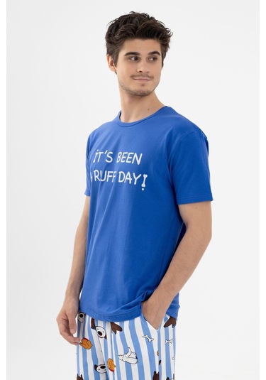 Erkek Kısa Kollu Pamuklu Hayvan Desenli Pijama Takımı Ko6303pj-2 Saks