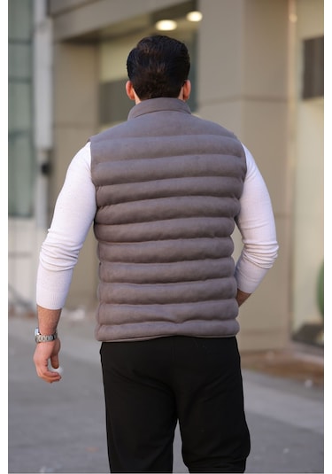 Erkek Gri Nubuk Süet Şişme Yelek
