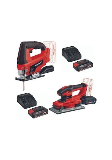 Einhell TC-JS 18 Li Akülü Dekupaj + TE-OS 18/230 Akülü Zımpara Makinesi + 2 x 2.5 Ah Akülü Starter Set