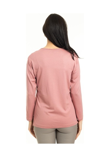 Kadın Orta Yaş Ve Üzeri Yeni Model Yuvarlak Yaka Likralı Anne Penye Bluz 30550-pudra