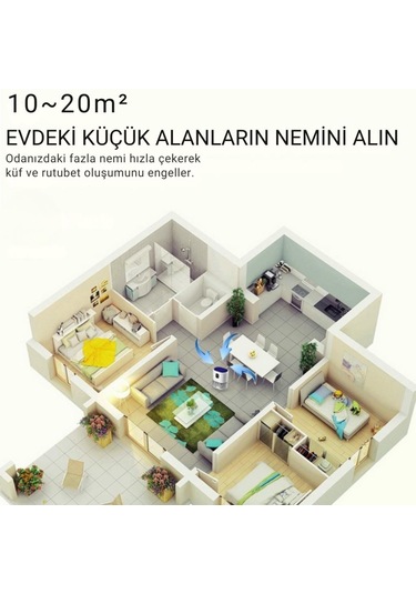 Coofbe 2000ml Işıklı Banyo Mutfak Dolap Nem Alma Cihazı Mantar Rutubet Nem Küf Önleyici Dehumidifer Beyaz