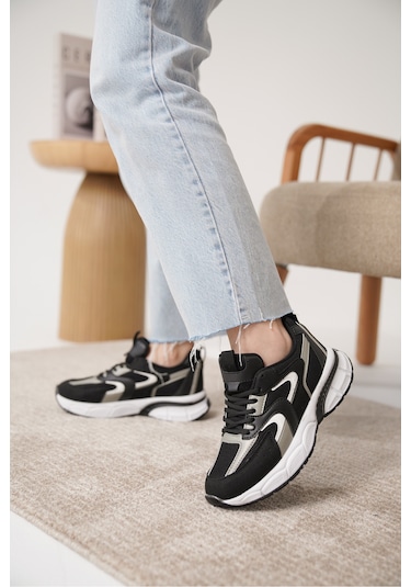 Sameto Günlük Ortopedik Kadın Sneaker Spor Ayakkabı Siyah-beyaz