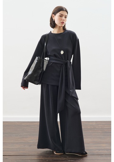 Yumuşak Dokulu Modal Bağlamalı Sweatshırt Antrasit Antrasit