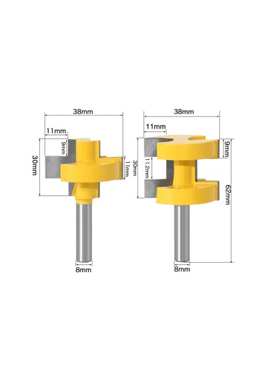 Xiaochen 2 Adet Tslot Kare Diş Tenon Kesici Set Gravürlü Karbür Kesici Ahşap İşleme Kanal Aracı 8mm Shank