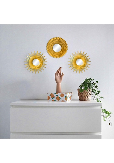 Suntek Yuvarlak Asılı Ayna Ev Şifonyer Dekor Duvar Aynaları Güneş Şekilli Altın