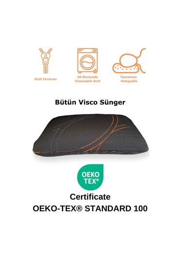 Rudu Ortopedik, Siyah Kılıf Visco Visko Bütün Sünger Yastık 60x40x15 Cm 1250 Gr Omuz/boyun Destekli Siyah