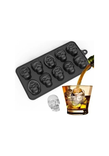 Jialan Kafatası Buz Küpü Kalıp 10-ızgara Kafatası Buz Kalıp Siyah