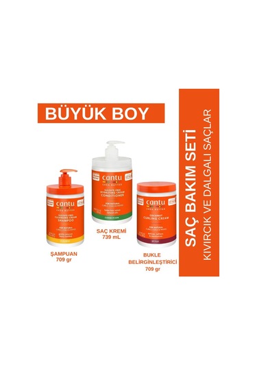 Cantu Büyük Boy Saç Bakım Seti- Şampuan+ Saç Kremi+ Bukle Belirginleştirici - Kıvırcık, Dalgalı Saçlar