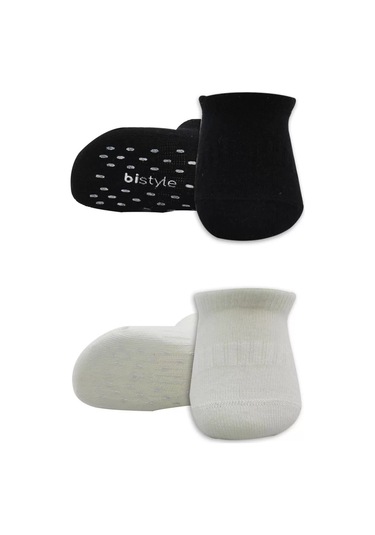 2'li Sneakers Kaymaz Basic Penye Çorap Bs20103 Siyah Ekru Renkli Çok Renkli