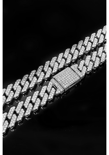 Chavin 12 Mm. Gri Kalın 60 Cm. Taşlı Alloy Erkek Zincir Eu77by Gri