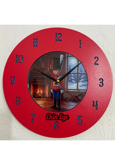 Kişiye Özel İsimli Çocuk Odası Duvar Saati Epoksi Dolgulu 35 Cm Masallar Serisi Kırmızı - Mavi