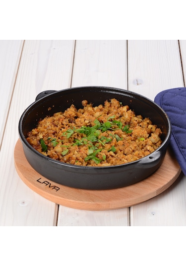 Lava Döküm Yuvarlak Güveç Kabı Döküm Demir Yekpare Çift Kulplu Çap(Ø)17cm. Siyah