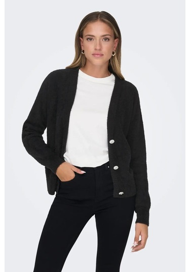 Only Kadın Onlella Düğmeli Uzun Kollu Örme Hırka 15259564 Siyah Siyah