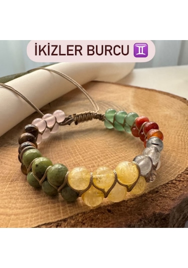 İkizler Burcu Çift Sıra Makrome Doğal Taş Bileklik Çok Renkli