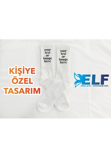 Kişiye Özel Basklı Resimli Yazılı Çorap Beyaz
