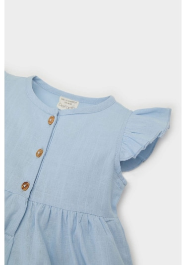 DeFacto Kız Bebek Basic Düz Kısa Kollu Flamlı Poplin Yazlık Elbise Z7402A225SMBE343