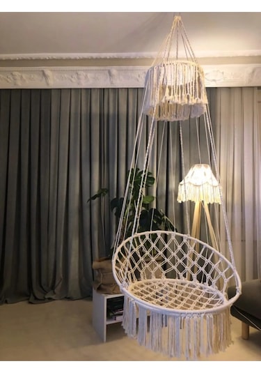 Yılbaşı Makrome Özel Örgü Halatlı Salıncak Hamak Pamuk Ip Ekru