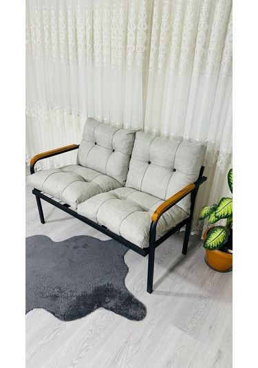 Madame Home Kasımpatı Balkon, Bahçe, Cafe Metal Kanepe Koltuk Takımı 2'li Açık Gri