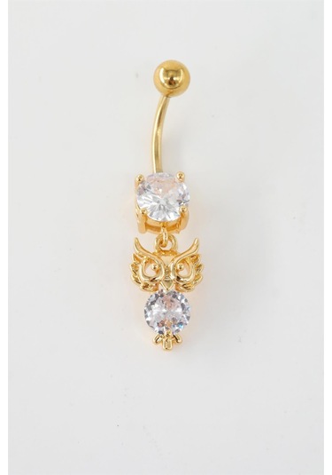 Kadın 316l Anti Alerjenik Sallantılı Baykuş Figürlü Göbek Piercing - Altın