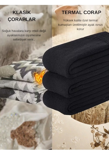 Erkek Soğuklara Karşı Termal Lastikli Havlu Kışlık Çorap Siyah
