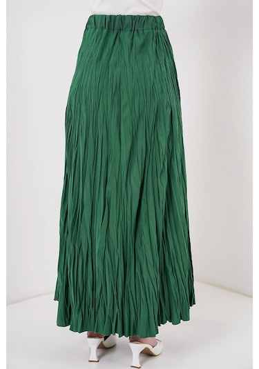 Kadın Uzun Kırışık Etek 8042 - Zümrüt Yeşili Zümrüt Yeşili
