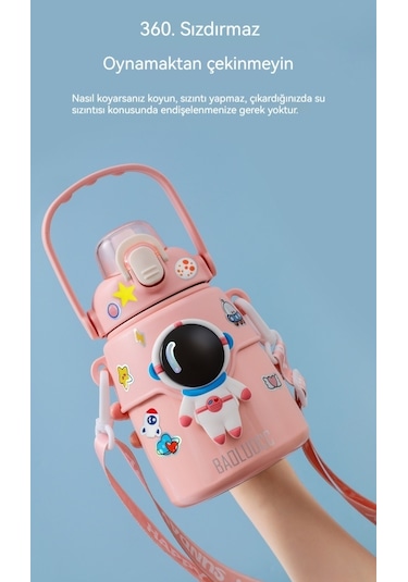 Açık Çelik Astronot Çocuklar Bardağı - Pembe