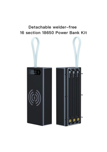 Novahub Siyah 16x18650 Dıy Güç Bankası C Tipi Mikro Usb El Feneri Kılıfı Powerbank Hızlı Şarj Dijital Ekran Korumalı/ Siyah