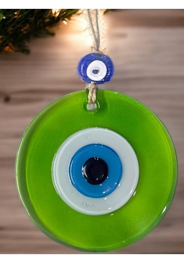 Şeffaf Yeşil Nazar Boncuklu Duvar Süsü 10 Cm Cam Duvar Dekoru