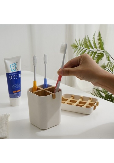 Ximistore9 Biyodegradable Bambü Lifli Organizer Kutusu - Banyo Fırça Tutucu, Masaüstü Ve Mutfak Düzenleyici, Beyaz Beyaz