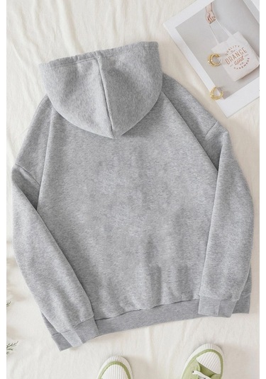 Minimal Line Drawing Baskılı Sweatshirt Gri