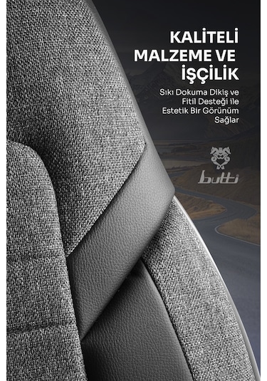 Siyah - Gri Butti Lino Serisi Keten Kumaş Premium Oto Koltuk Kılıfı Ortopedik Destekli, Ön Arka Tam Set
