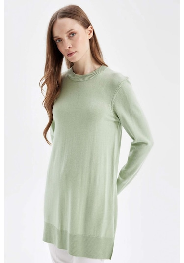 Defacto Regular Fit Bisiklet Yaka Basic Uzun Kollu Tunik H3431az24augn981 Yeşil