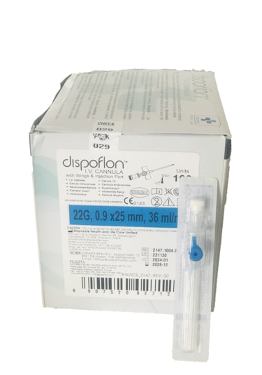Dıspoflon Kanatlı Ve Enjeksiyon Portlu Mavi Kanül 100 Adet