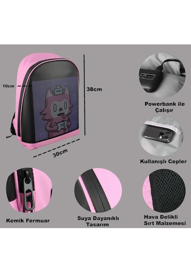 Funky Bag Led Ekranlı Akıllı Motorcu Sırt Çantası Pembe Diğer