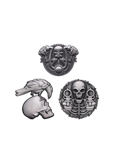 Pınsalot Kafatası Karga Emaye Broş - Motosiklet Kulübü Rozeti, Punk Gotik Takı Hediyesi Gümüş Kaplama Siyah Siyah