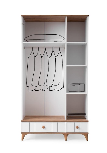 Beenal Sıla 3 Kapaklı Gardırop Çekmeceli Dolap 115cm. Beyaz-A.Çam
