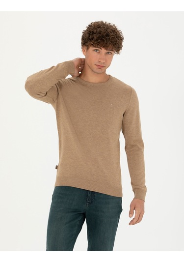 Pierre Cardin Erkek Camel Melanj Triko Kazak 50270179-vr122 Camel Melanj