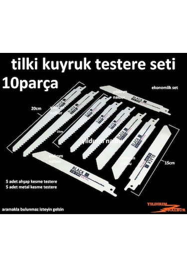 Tilki Kuyruk Testere Seti 10 Parça Tilkikuyruk Ahşap Metal Set