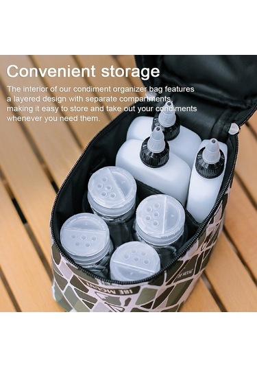 Tongxida 7 Parça Baharat Saklama Seti - 3 Plastik Şişe + 4 Cam Kavanoz - Taşınabilir Oxford Kumaş Çanta Yeşil Yeşil