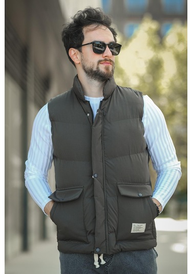 Octave Suya Dayanıklı Kapaklı Cepli Etiket Detaylı Dik Yaka Erkek Şişme Yelek Haki