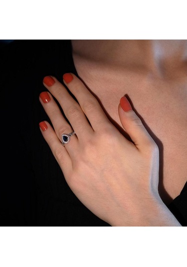 Keops Pırlanta Pırlantalı Damla Safir Taşlı Yüzük